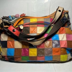Bosalina colourful floral embellished patchwork shoulder bag leather Y2K fairy